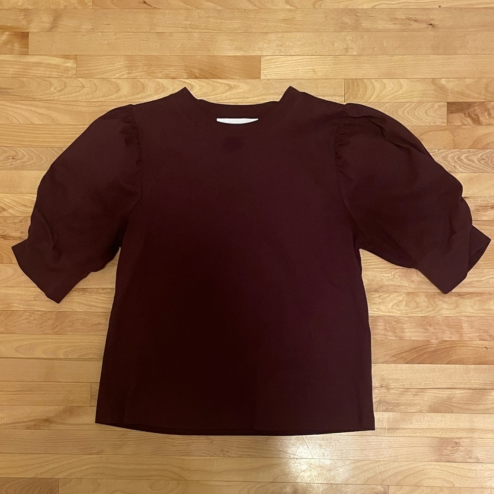 Frame Frankie Tee Puff Sleeve in Deep Plum Size Medium